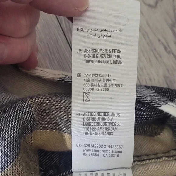 🛍Hollister Hooded Flannel Tan Black White Plaid‎ Button Down Mens Size Medium - Picture 4 of 8